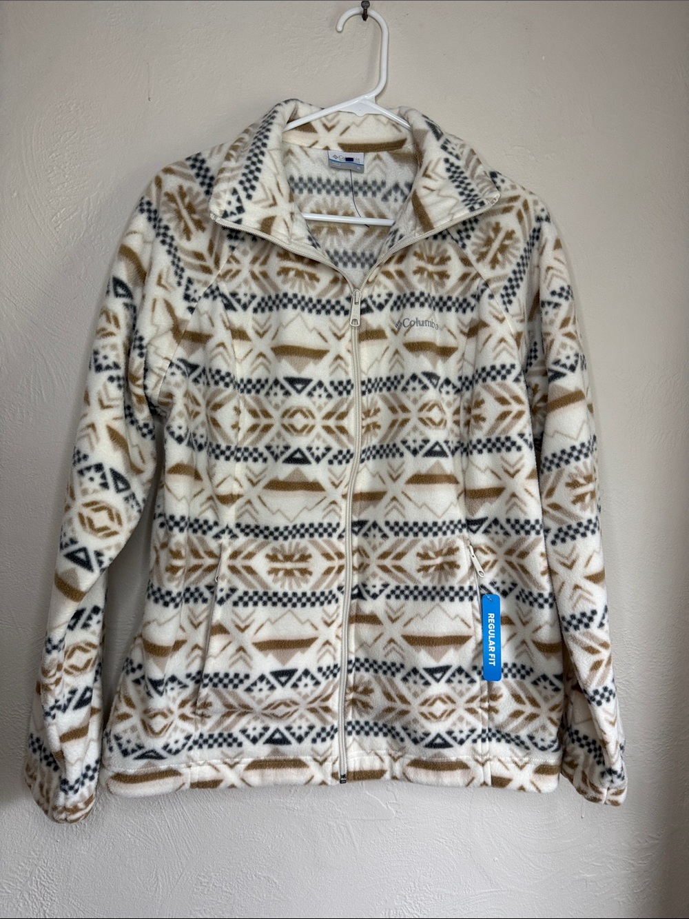 Columbia Printed Fleece Zip Jacket Cream/Tan Size Women’s XL